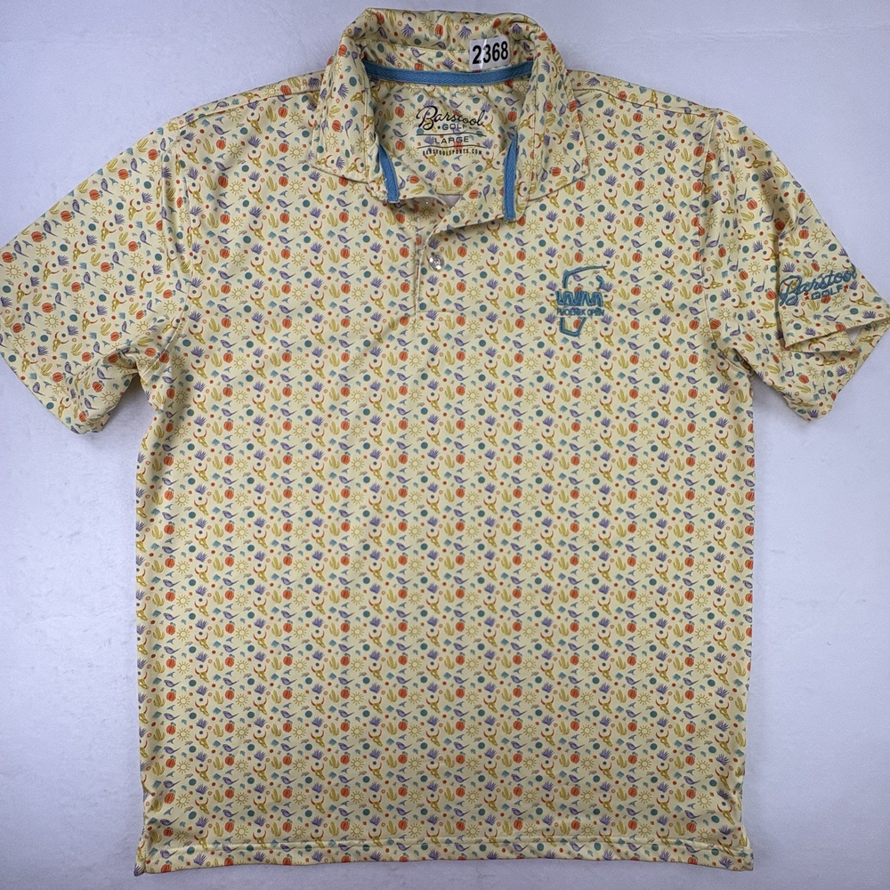 Barstool Golf Polo Shirt Mens Large Yellow Phoenix Open Desert Performance Print